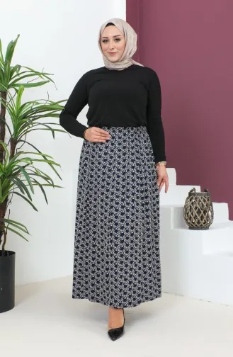 تنورة فيسكوز منقوش مقاس كبير 4360C-01  كحلي    4360C-01