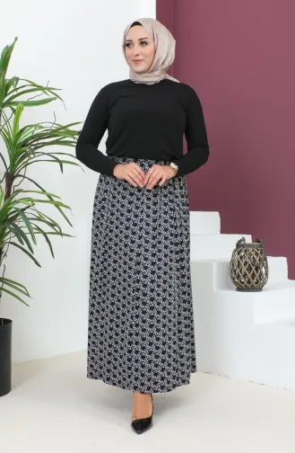 تنورة فيسكوز منقوش مقاس كبير 4360C-01 كحلي 4360C-01