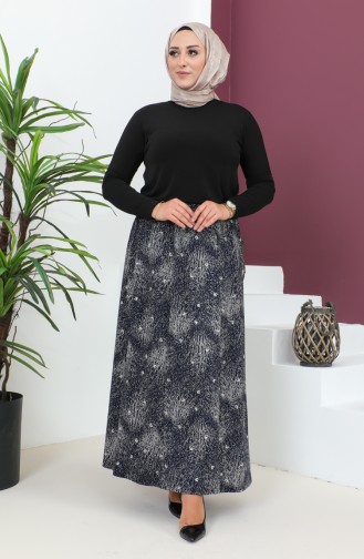 Plus Size Pieced Viscose Skirt 4360D-02 Navy Blue 4360D-02