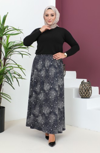 Plus Size Pieced Viscose Skirt 4360D-02 Navy Blue 4360D-02