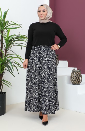 Plus Size Pieced Viscose Skirt 4360E-01 Navy Blue 4360E-01