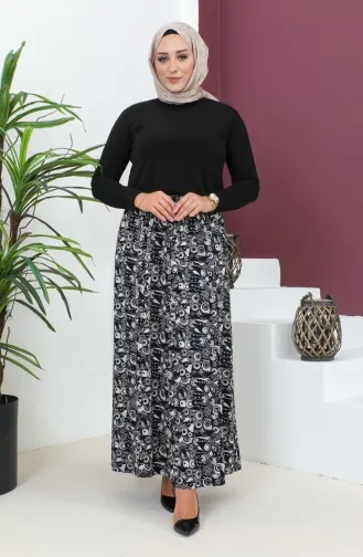 تنورة فيسكوز منقوش مقاس كبير 4360E-01 كحلي   4360E-01