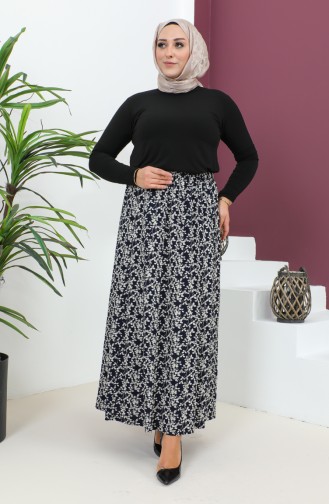 Plus Size Pieced Viscose Skirt 4360F-01 Navy Blue 4360F-01