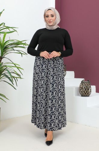 Plus Size Pieced Viscose Skirt 4360F-01 Navy Blue 4360F-01