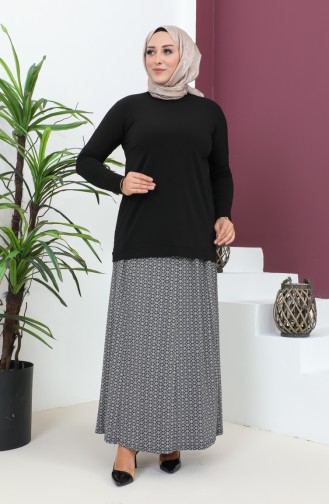 Plus Size Pieced Viscose Skirt 4360H-01 Navy Blue 4360H-01