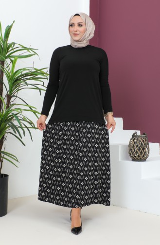 تنورة فيسكوز منقوش مقاس كبير 4360J-01 أسود  4360J-01
