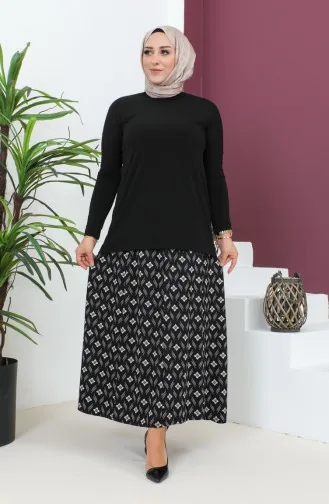 تنورة فيسكوز منقوش مقاس كبير 4360J-01 أسود  4360J-01