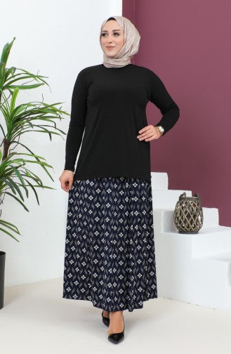 Plus Size Pieced Viscose Skirt 4360J-02 Navy Blue 4360J-02