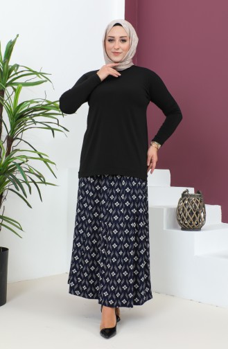 Plus Size Pieced Viscose Skirt 4360J-02 Navy Blue 4360J-02