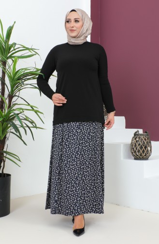 Plus Size Pieced Viscose Skirt 4360K-02 Navy Blue 4360K-02