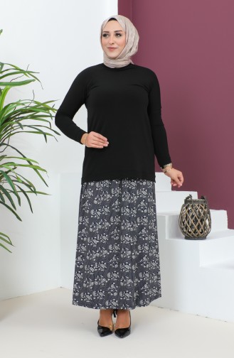 Plus Size Pieced Viscose Skirt 4360l-02 Navy Blue 4360L-02