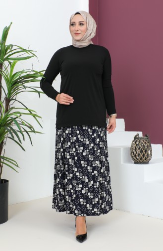 Plus Size Pieced Viscose Skirt 4360M-02 Navy Blue 4360M-02