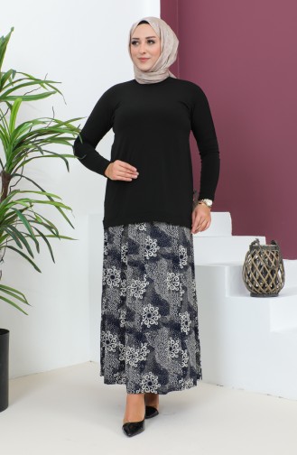 Plus Size Pieced Viscose Skirt 4360n-02 Navy Blue 4360N-02