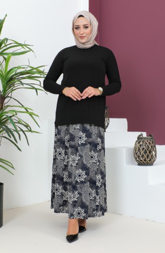 Plus Size Pieced Viscose Skirt 4360n-02 Navy Blue 4360N-02