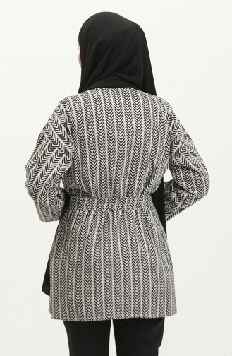 Abaya A Motifs Et Ceinturée 83005-01 Noir Blanc 83005-01