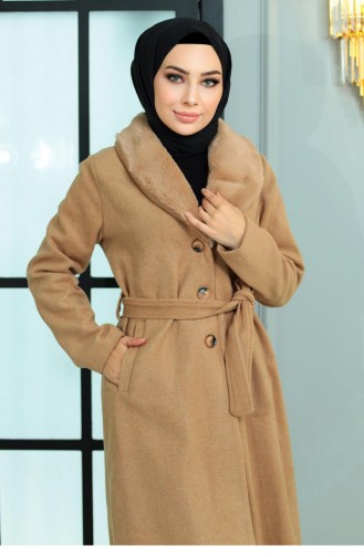 Wide Fur Collar Cashew Coat Mink 19174 15023