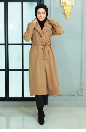 Wide Fur Collar Cashew Coat Mink 19174 15023
