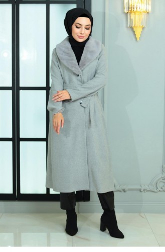 Wide Fur Collar Cashew Coat Gray 19174 15024