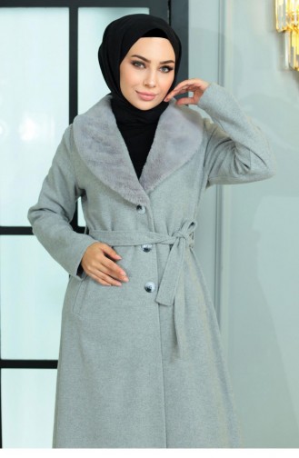 Wide Fur Collar Cashew Coat Gray 19174 15024