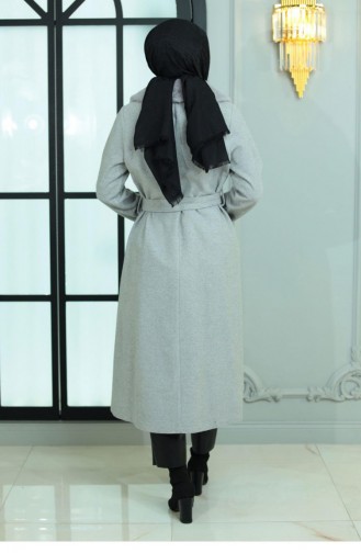 Wide Fur Collar Cashew Coat Gray 19174 15024