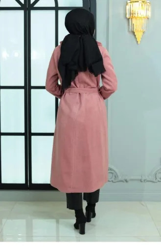 Wide Fur Collar Cashmere Coat Dusty Rose 19174 15025