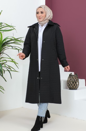 Manteau Matelassé à Capuche Grande Taille 5061-01 Noir 5061-01