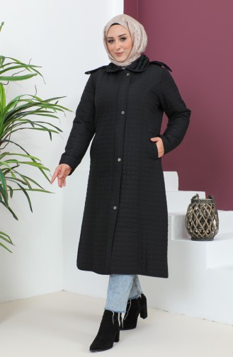 Manteau Matelassé à Capuche Grande Taille 5061-01 Noir 5061-01