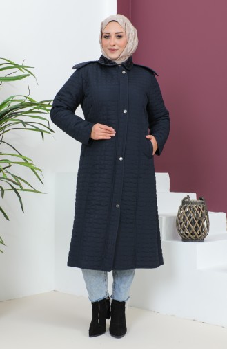 Plus Size Hooded Quilted Coat 5061-02 Navy Blue 5061-02