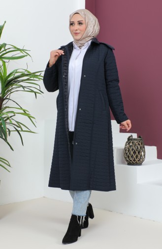 Plus Size Hooded Quilted Coat 5061-02 Navy Blue 5061-02