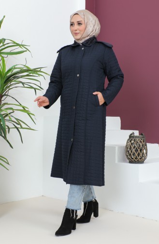 Plus Size Hooded Quilted Coat 5061-02 Navy Blue 5061-02