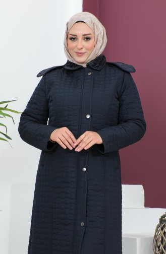 Plus Size Hooded Quilted Coat 5061-02 Navy Blue 5061-02
