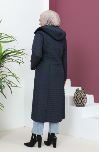 Plus Size Hooded Quilted Coat 5061-02 Navy Blue 5061-02