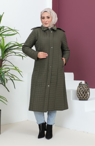 Plus Size Hooded Quilted Coat 5061-03 Khaki 5061-03