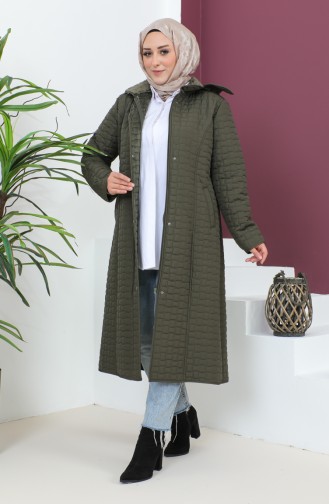 Plus Size Hooded Quilted Coat 5061-03 Khaki 5061-03