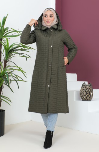 Plus Size Hooded Quilted Coat 5061-03 Khaki 5061-03