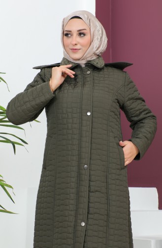 Plus Size Hooded Quilted Coat 5061-03 Khaki 5061-03