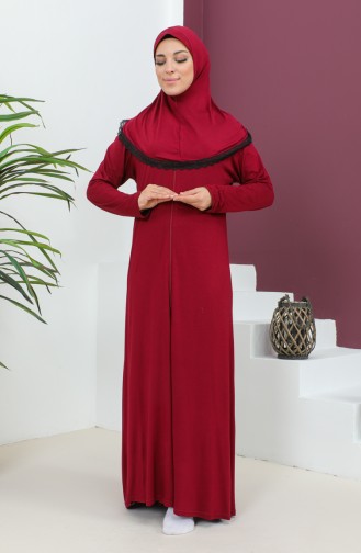 Başörtülü Viskon Namaz Elbisesi 4485-01 Bordo