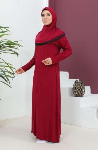 Robe De Prière En Viscose Avec Foulard 4485-01 Rouge Claret 4485-01