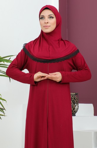 Başörtülü Viskon Namaz Elbisesi 4485-01 Bordo