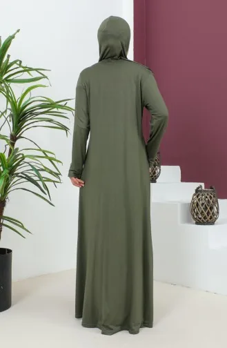 Başörtülü Viskon Namaz Elbisesi 4485-02 Haki