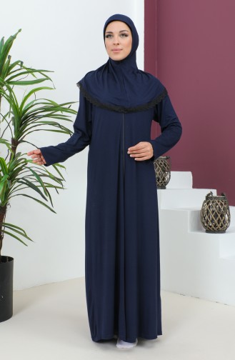 Robe De Prière Viscose Avec Foulard 4485-03 Bleu Marine 4485-03