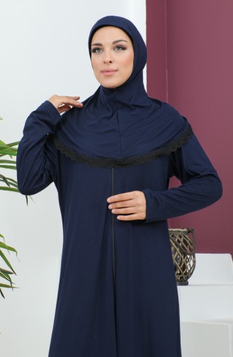 Robe De Prière Viscose Avec Foulard 4485-03 Bleu Marine 4485-03