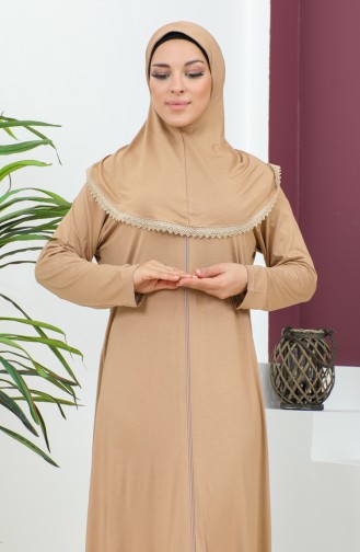 فستان الصلاة فيسكوز بحجاب 4485-04 بني فاتح  4485-04