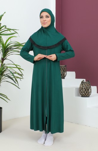 فستان الصلاة فيسكوز بحجاب 4485-06 أخضر زمردي  4485-06
