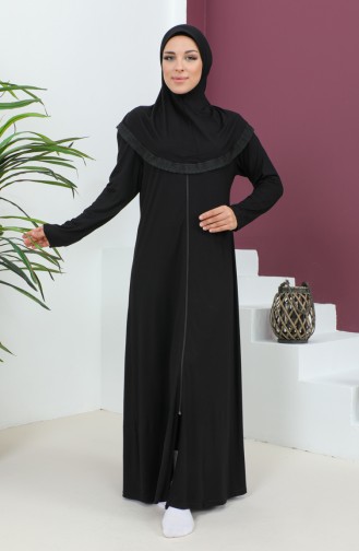 Robe De Prière En Viscose Avec Foulard 4485-07 Noir 4485-07