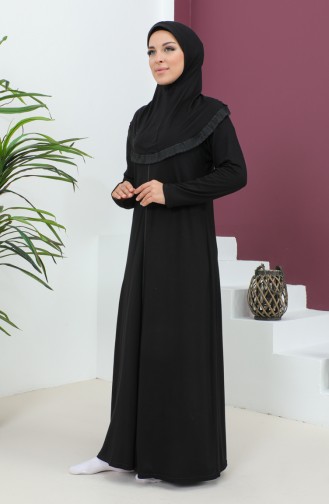 فستان الصلاة فيسكوز بحجاب 4485-07 أسود  4485-07