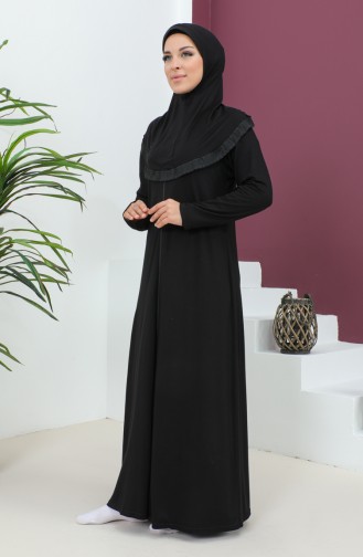 Viscose Gebedsjurk Met Hoofddoek 4485-07 Zwart 4485-07