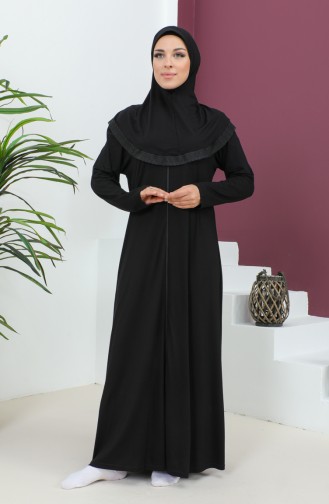 فستان الصلاة فيسكوز بحجاب 4485-07 أسود  4485-07