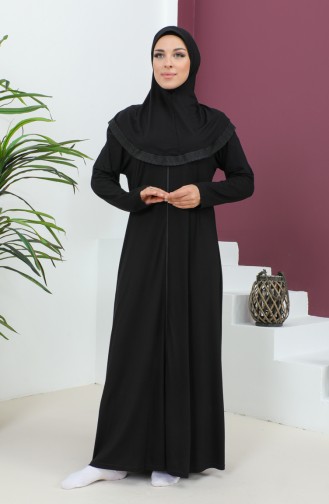 Robe De Prière En Viscose Avec Foulard 4485-07 Noir 4485-07