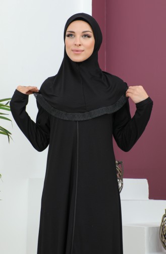 Viscose Gebedsjurk Met Hoofddoek 4485-07 Zwart 4485-07